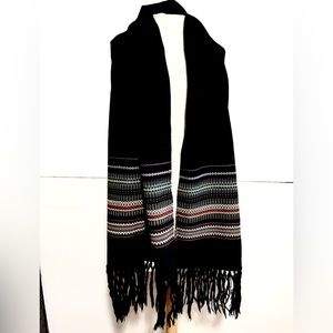 Vintage High Quality Wool embroidered  Scarf  Southwestern Black multicolored